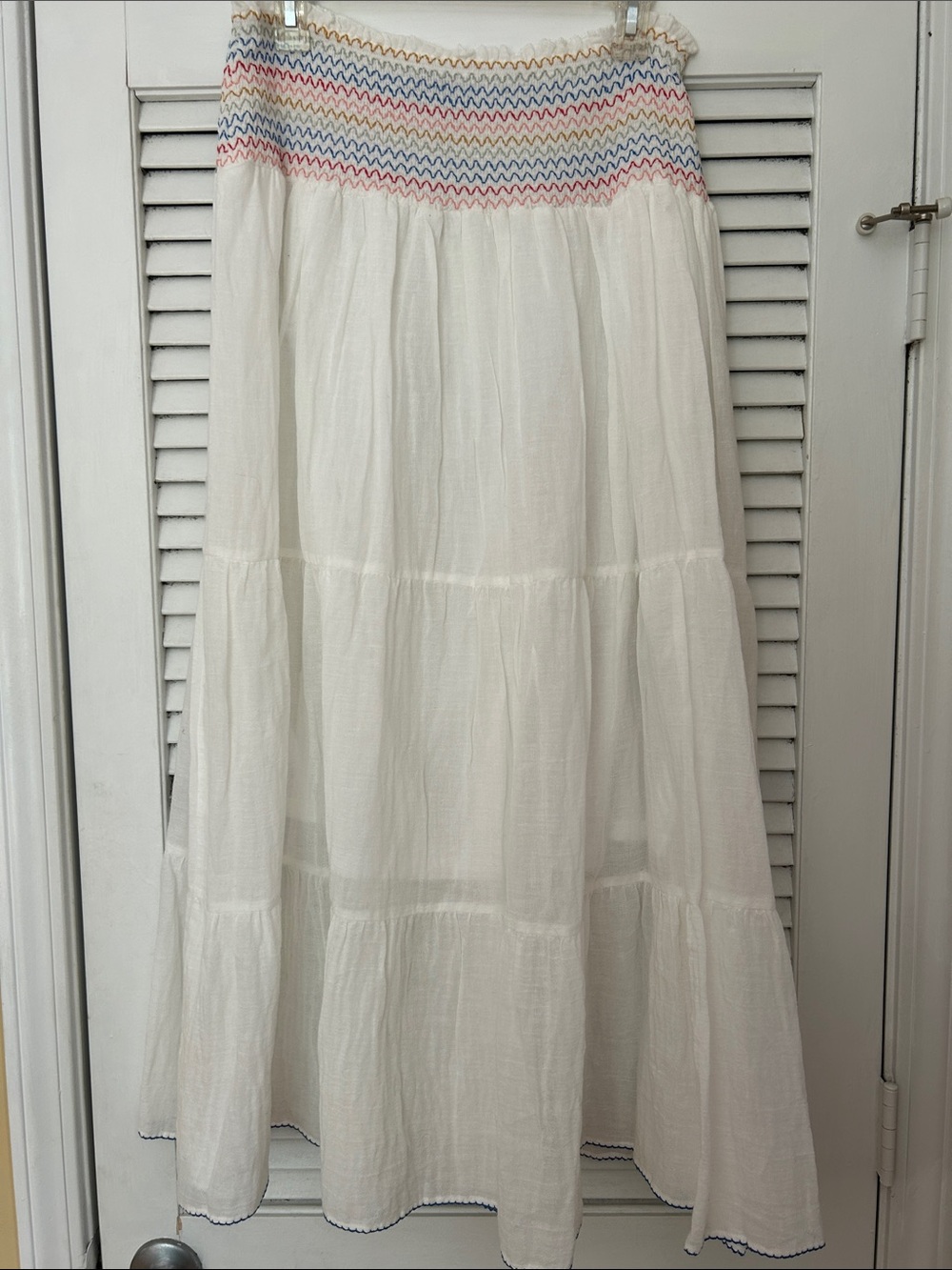 White Maxi Skirt with Colorful Smocked Waist